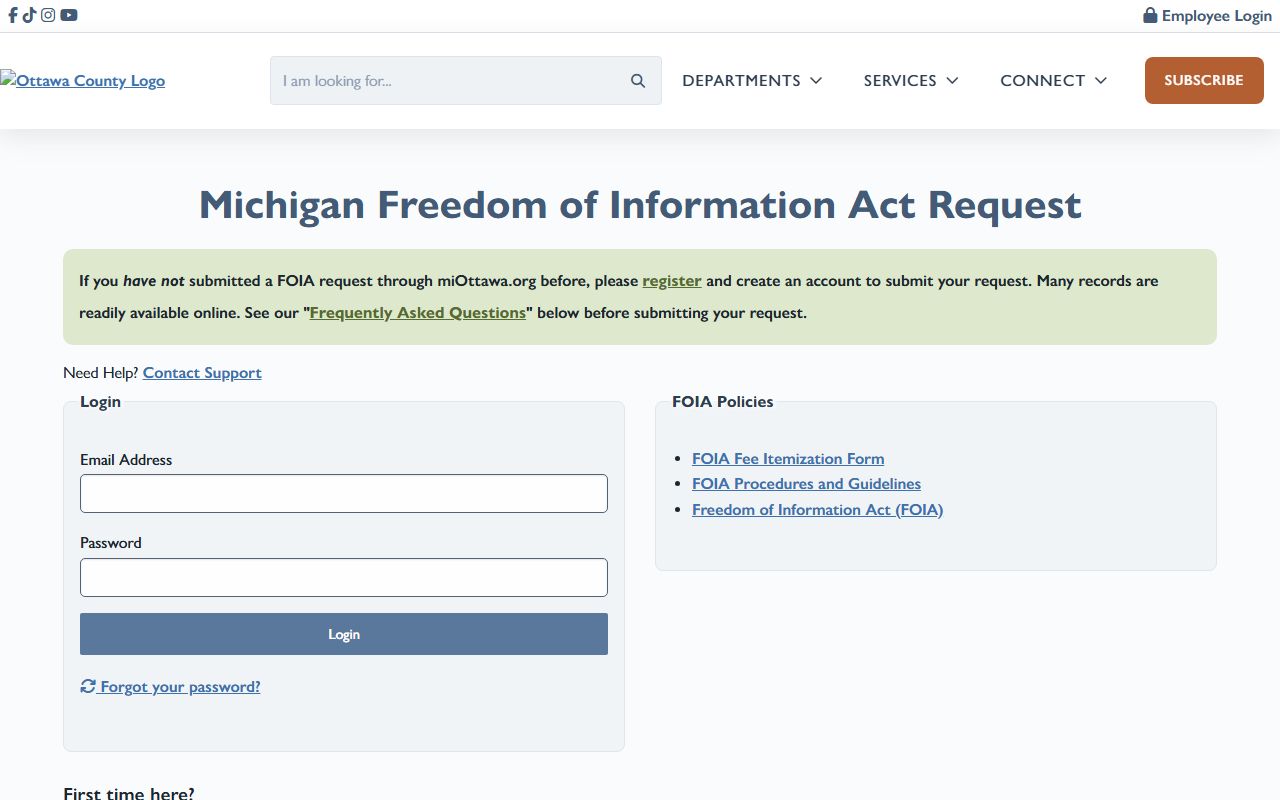 Ottawa County inmate population FOIA Center records request portal